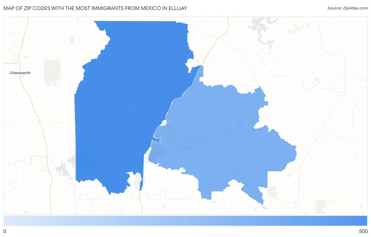 Zip Codes with the Most Immigrants from Mexico in Ellijay Map