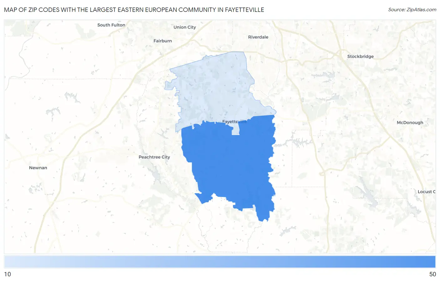 Zip Codes with the Largest Eastern European Community in Fayetteville Map