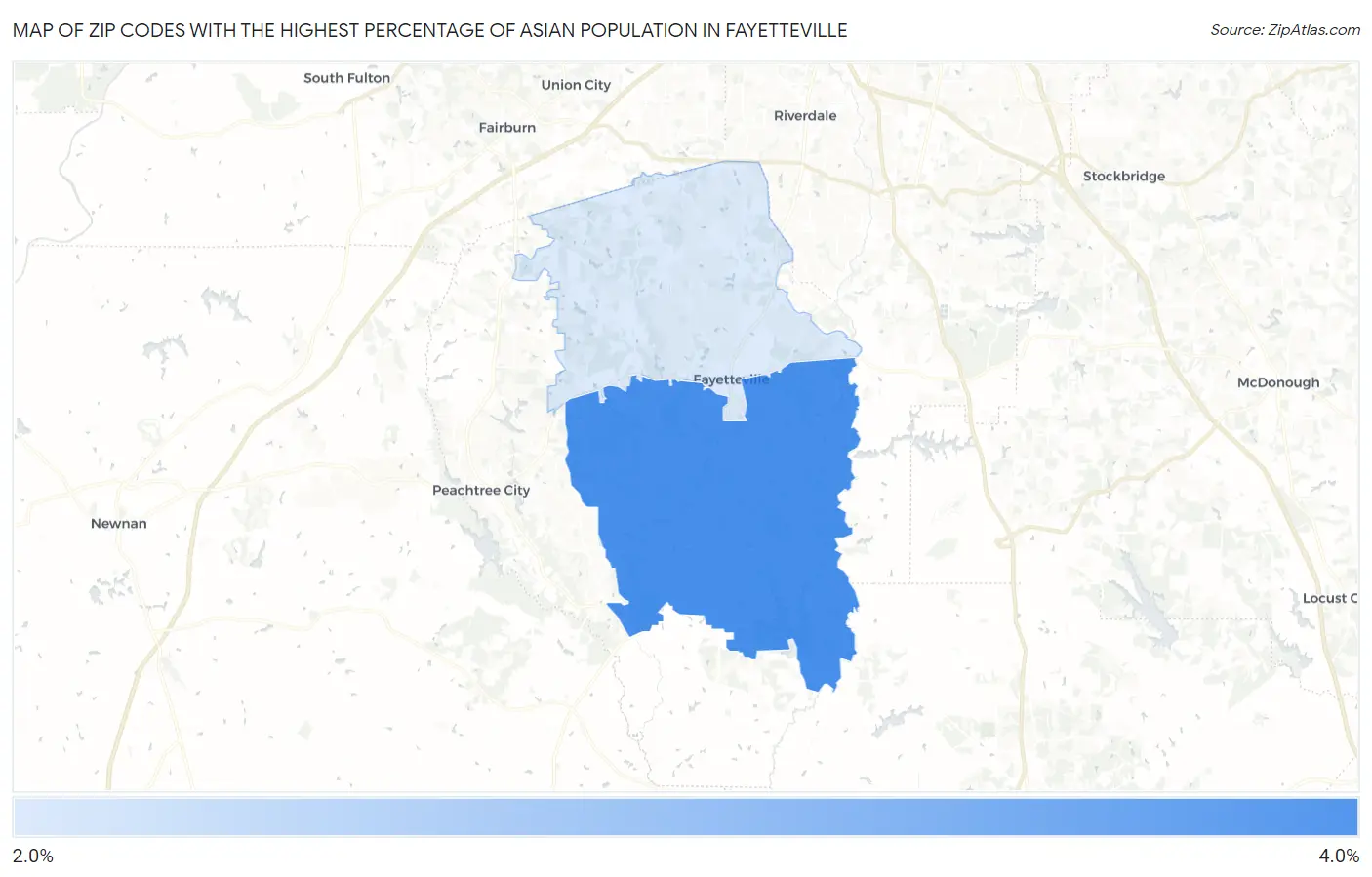 Zip Codes with the Highest Percentage of Asian Population in Fayetteville Map