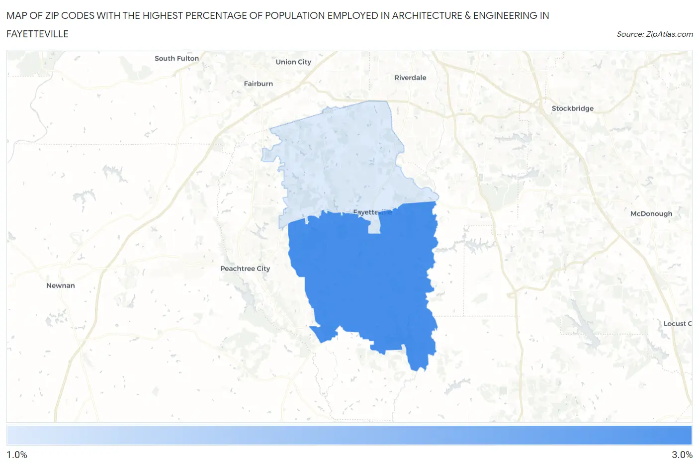 Zip Codes with the Highest Percentage of Population Employed in Architecture & Engineering in Fayetteville Map