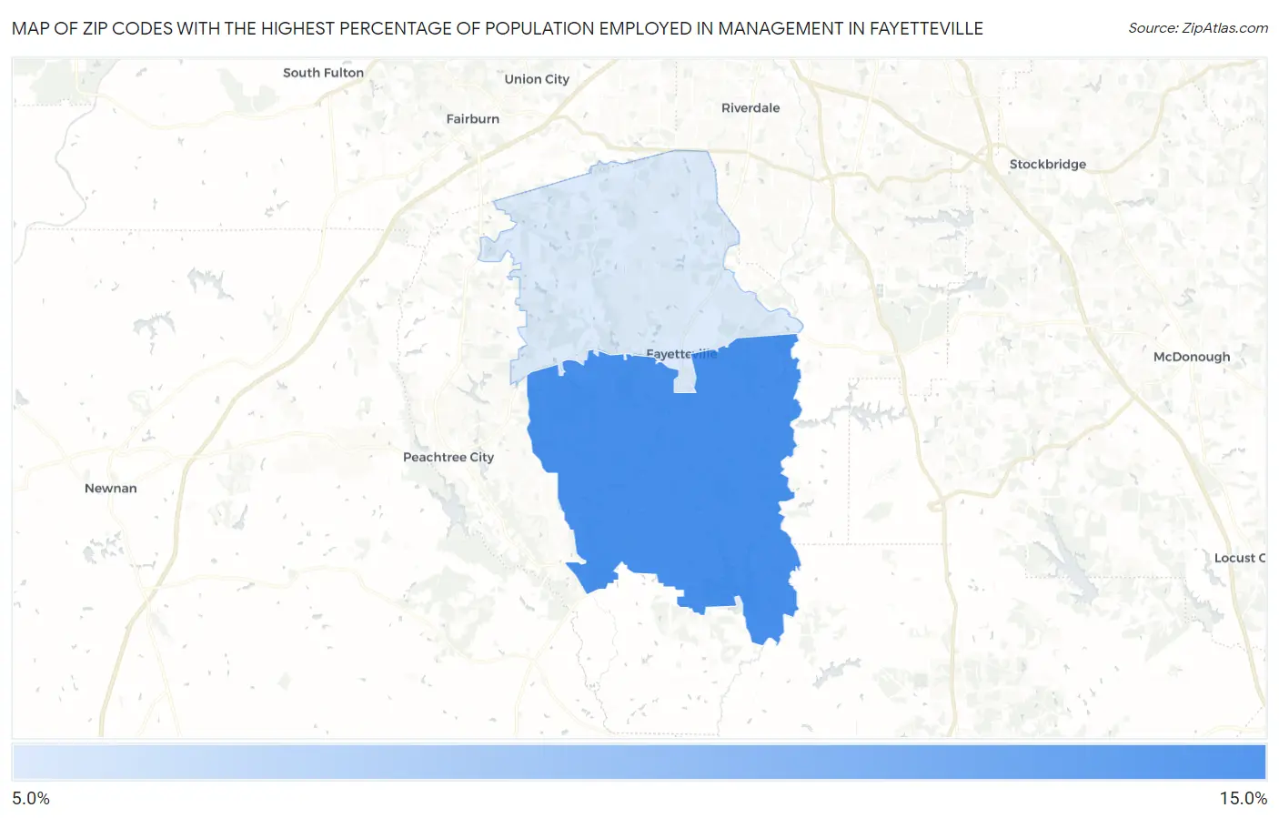 Zip Codes with the Highest Percentage of Population Employed in Management in Fayetteville Map