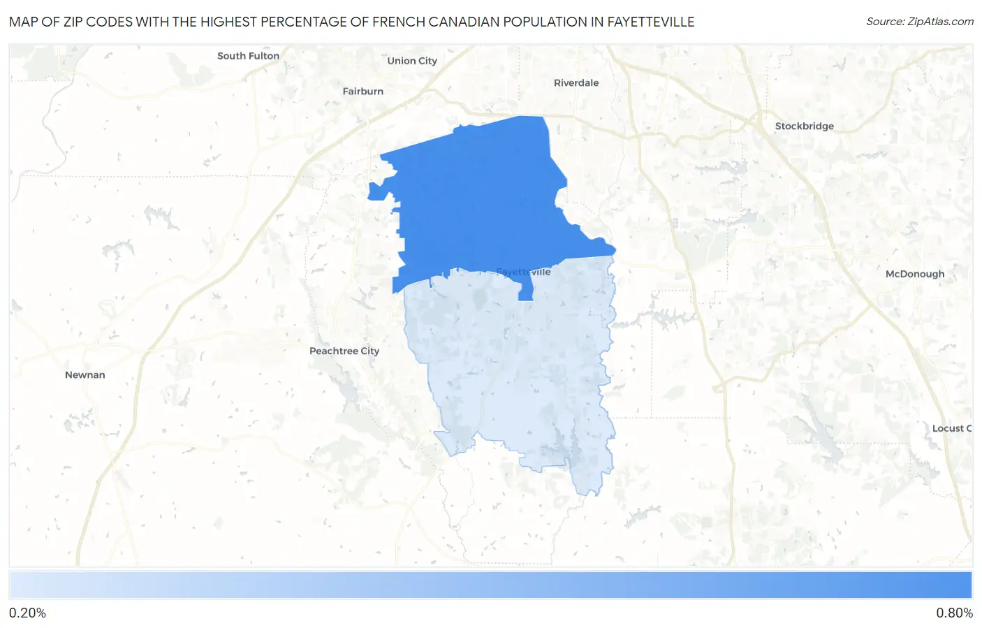 Zip Codes with the Highest Percentage of French Canadian Population in Fayetteville Map