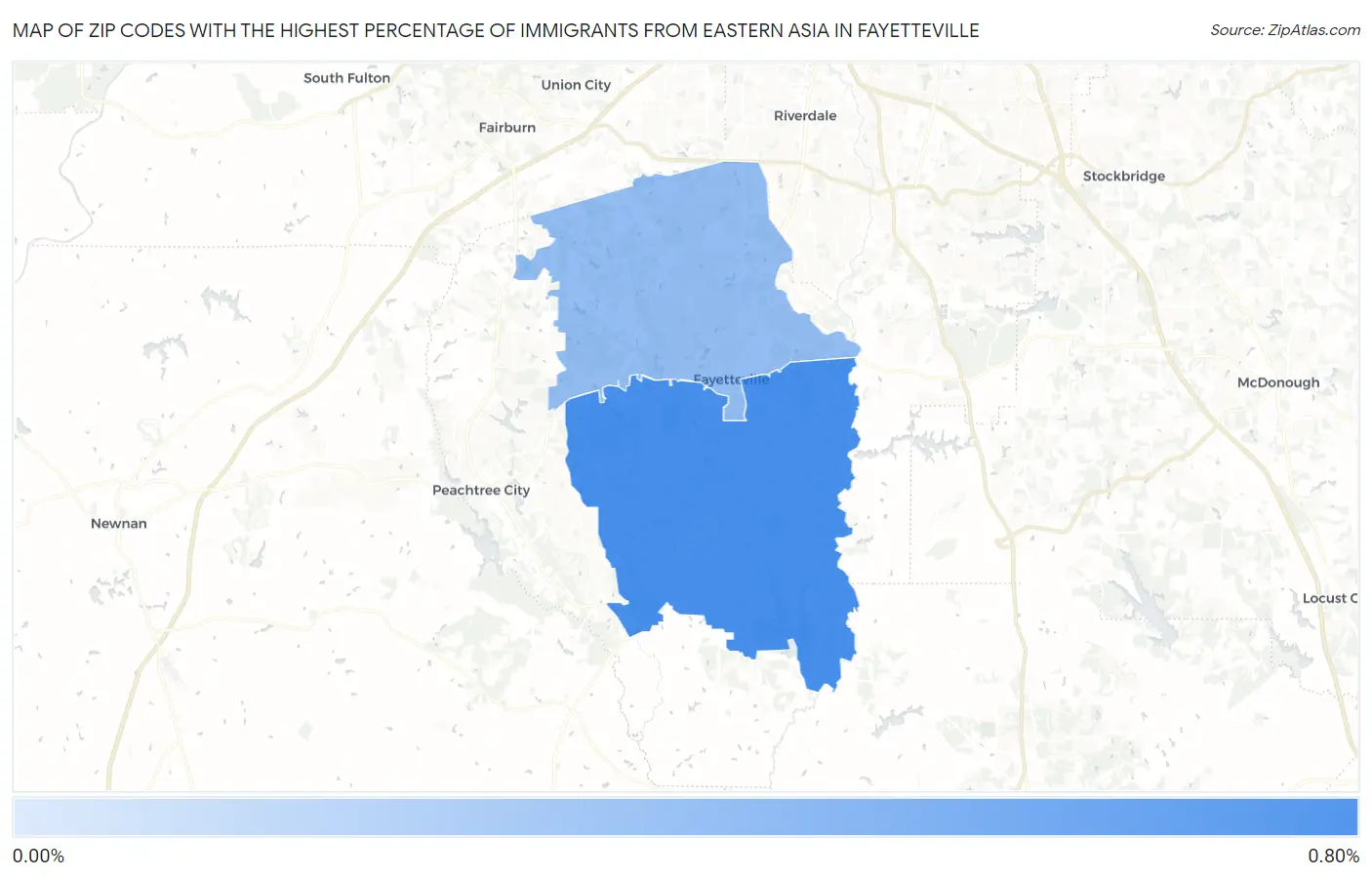 Zip Codes with the Highest Percentage of Immigrants from Eastern Asia in Fayetteville Map