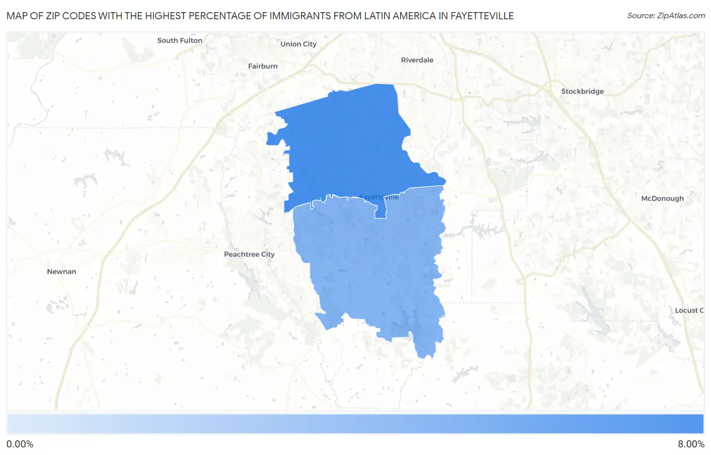 Zip Codes with the Highest Percentage of Immigrants from Latin America in Fayetteville Map