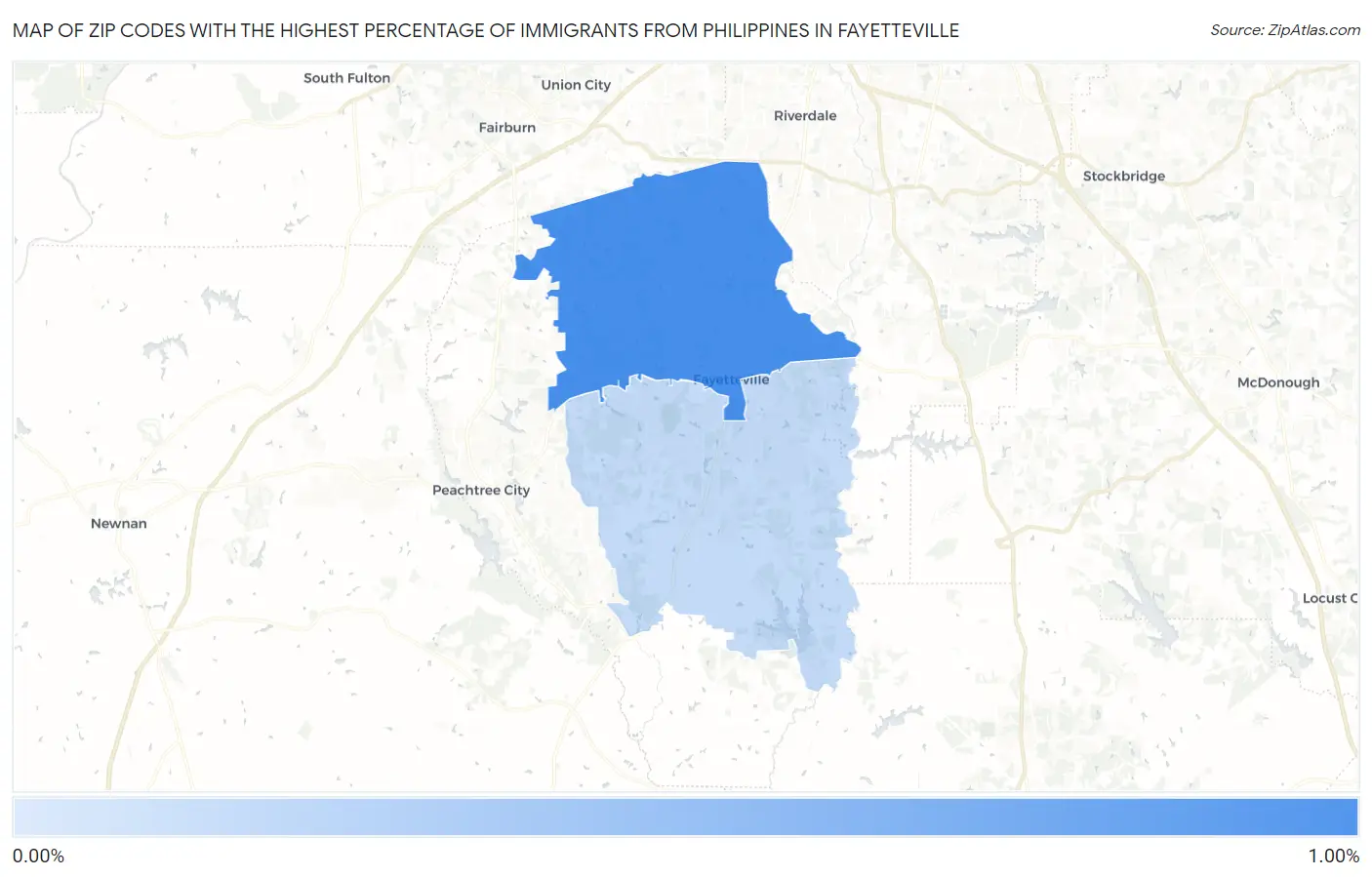 Zip Codes with the Highest Percentage of Immigrants from Philippines in Fayetteville Map