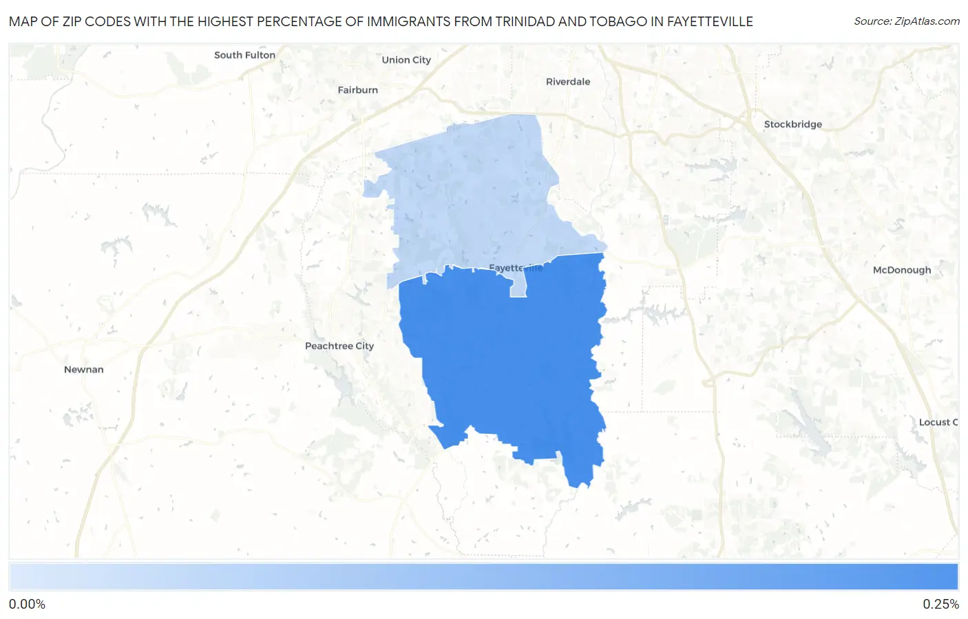Zip Codes with the Highest Percentage of Immigrants from Trinidad and Tobago in Fayetteville Map