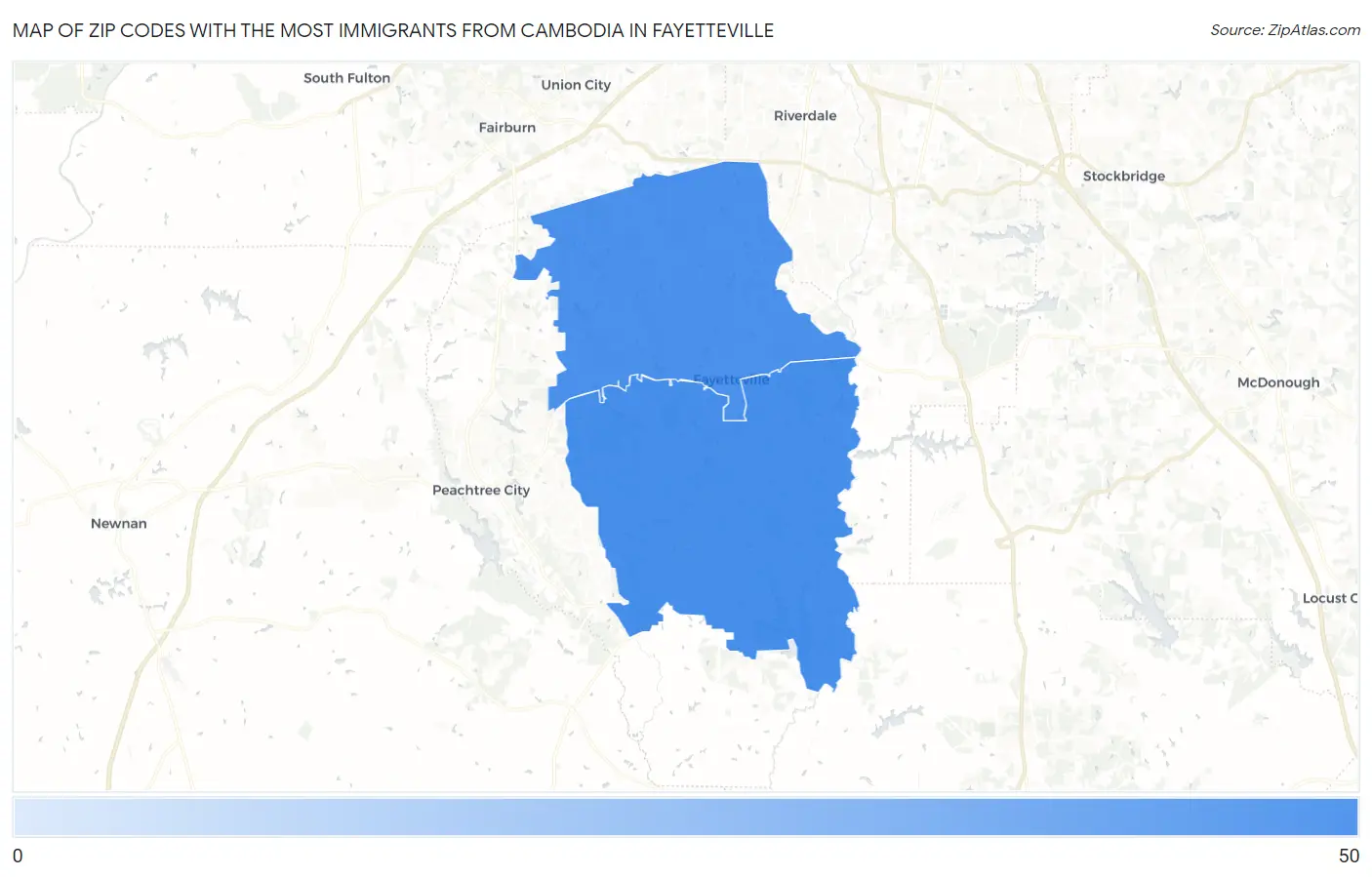 Zip Codes with the Most Immigrants from Cambodia in Fayetteville Map