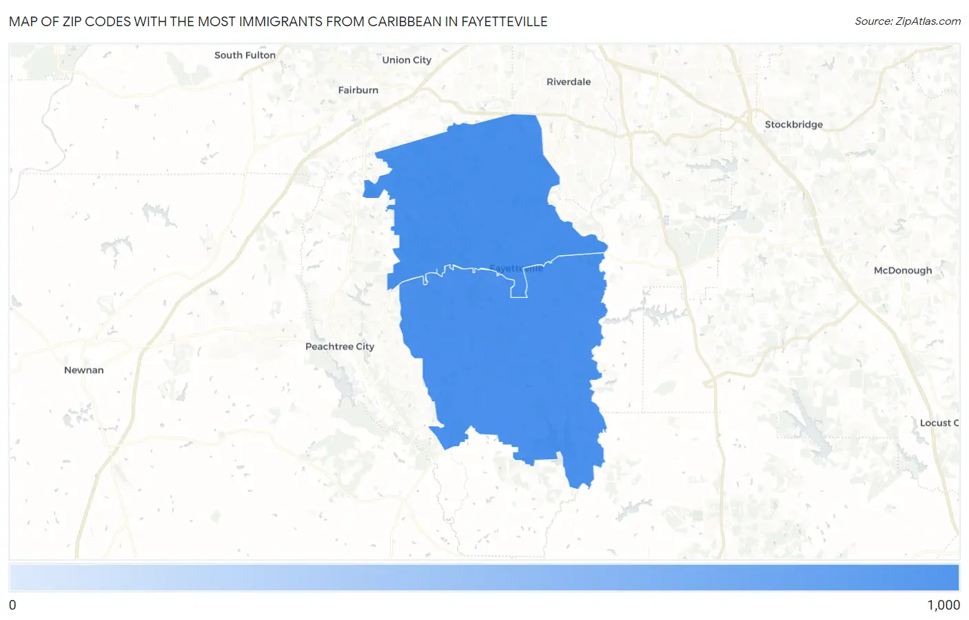 Zip Codes with the Most Immigrants from Caribbean in Fayetteville Map