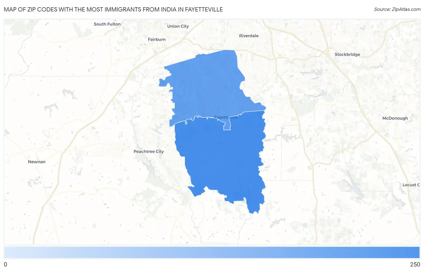 Zip Codes with the Most Immigrants from India in Fayetteville Map