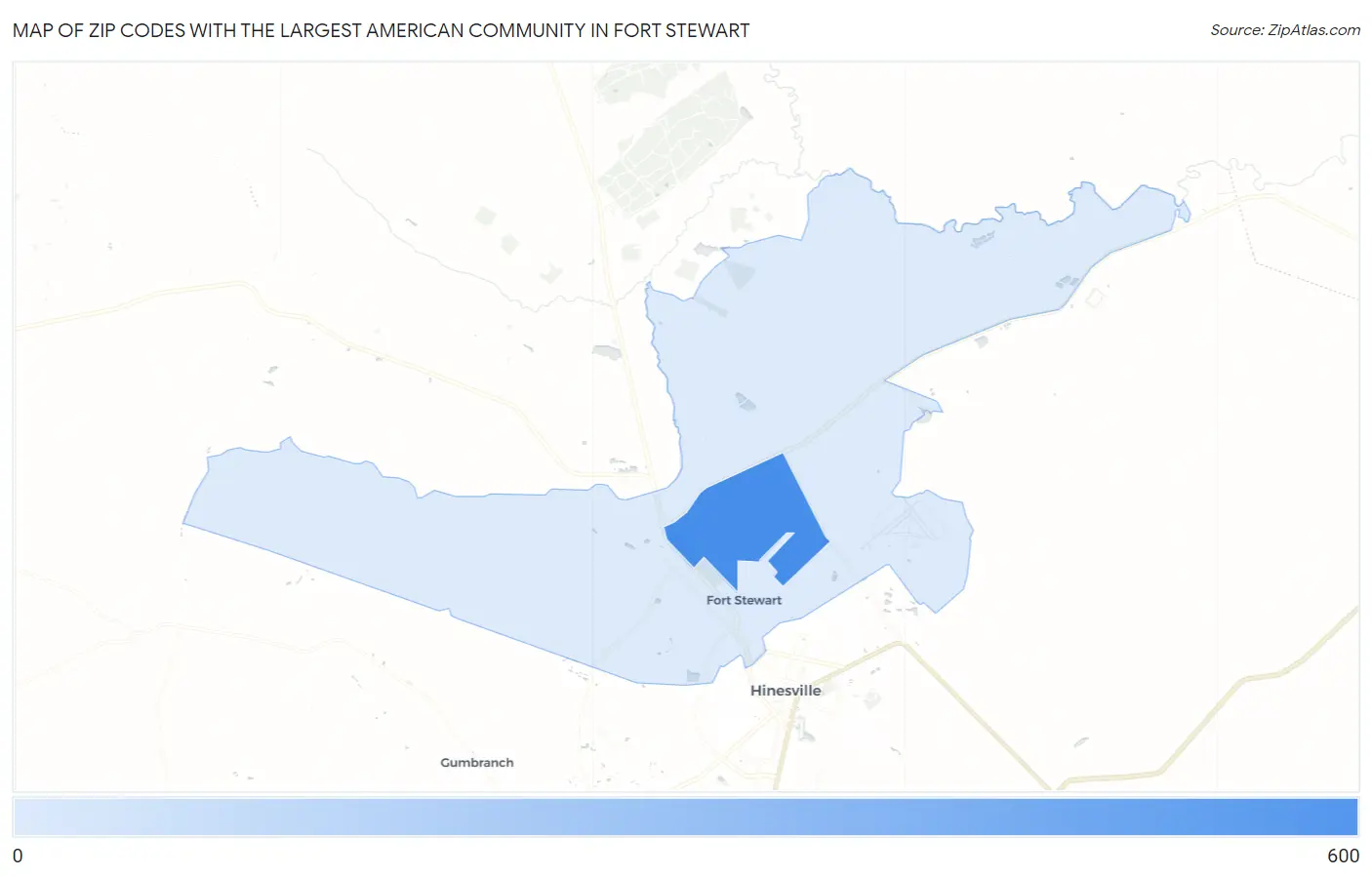 Zip Codes with the Largest American Community in Fort Stewart Map