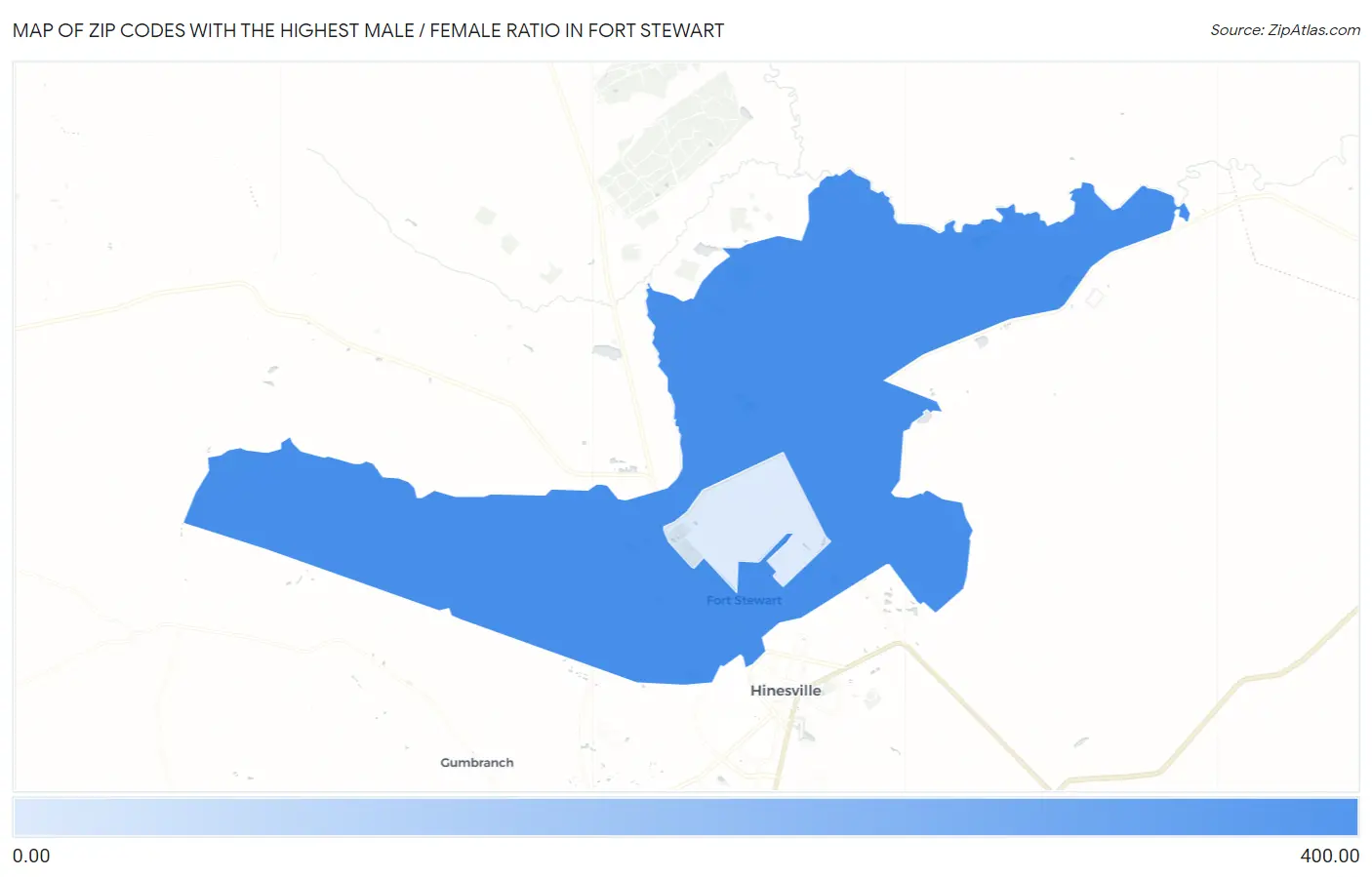 Zip Codes with the Highest Male / Female Ratio in Fort Stewart Map