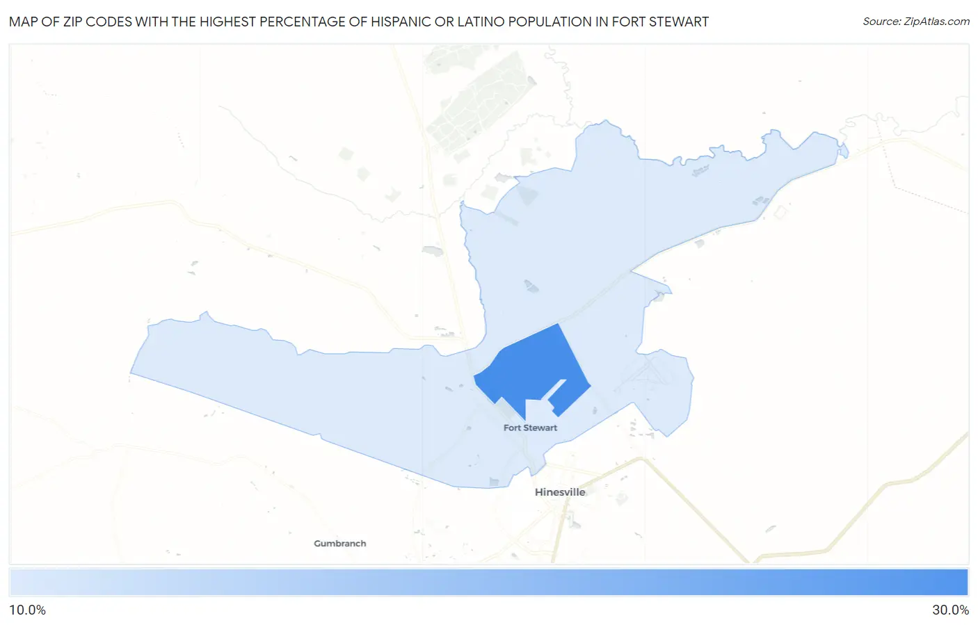 Zip Codes with the Highest Percentage of Hispanic or Latino Population in Fort Stewart Map