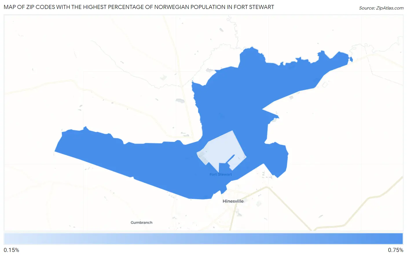 Zip Codes with the Highest Percentage of Norwegian Population in Fort Stewart Map