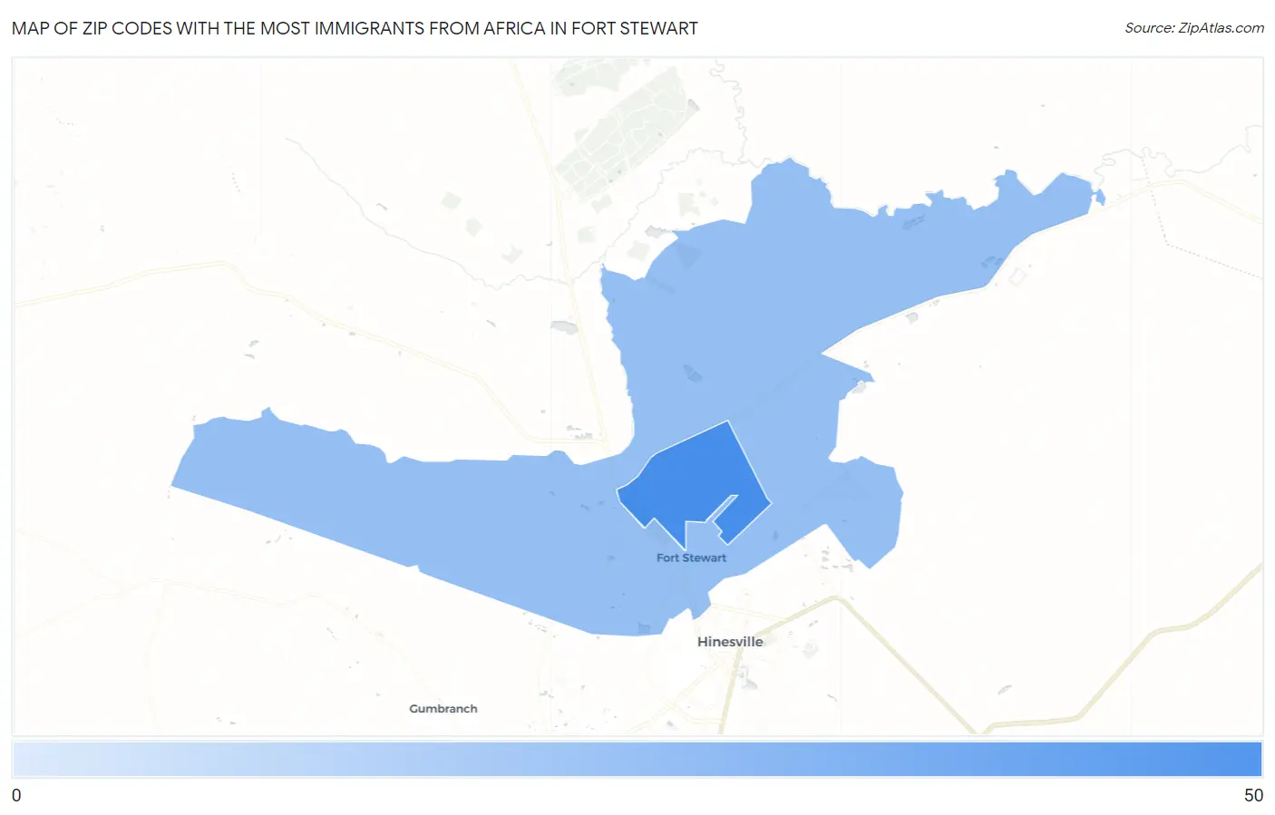Zip Codes with the Most Immigrants from Africa in Fort Stewart Map