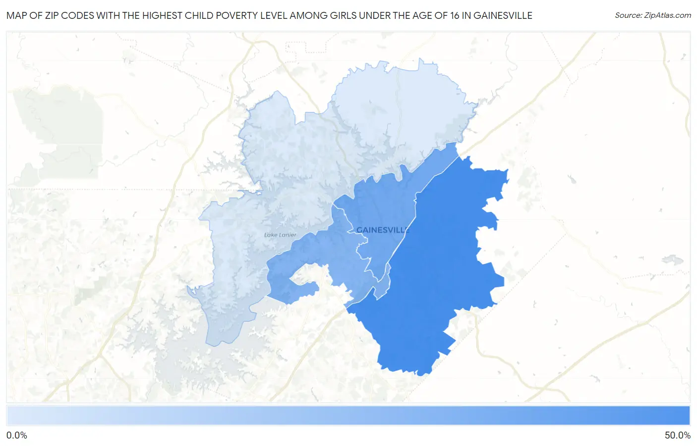 Zip Codes with the Highest Child Poverty Level Among Girls Under the Age of 16 in Gainesville Map