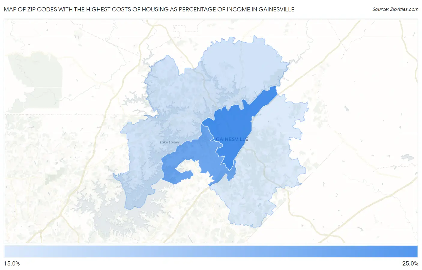 Zip Codes with the Highest Costs of Housing as Percentage of Income in Gainesville Map