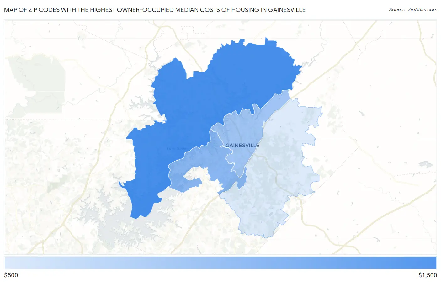Zip Codes with the Highest Owner-Occupied Median Costs of Housing in Gainesville Map