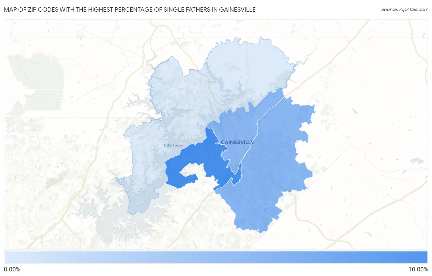 Zip Codes with the Highest Percentage of Single Fathers in Gainesville Map