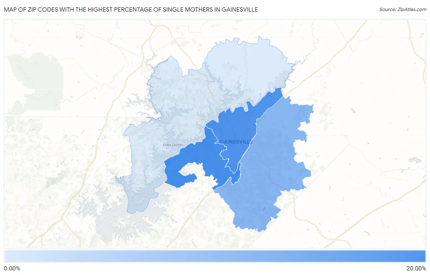 Zip Codes with the Highest Percentage of Single Mothers in Gainesville Map