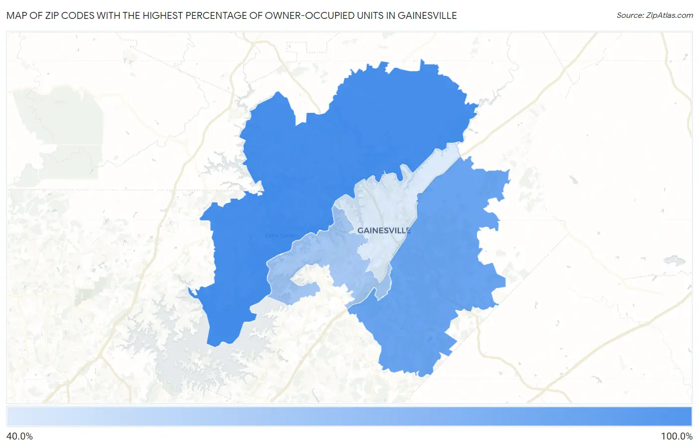 Zip Codes with the Highest Percentage of Owner-Occupied Units in Gainesville Map