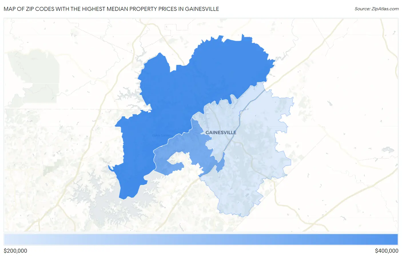 Zip Codes with the Highest Median Property Prices in Gainesville Map