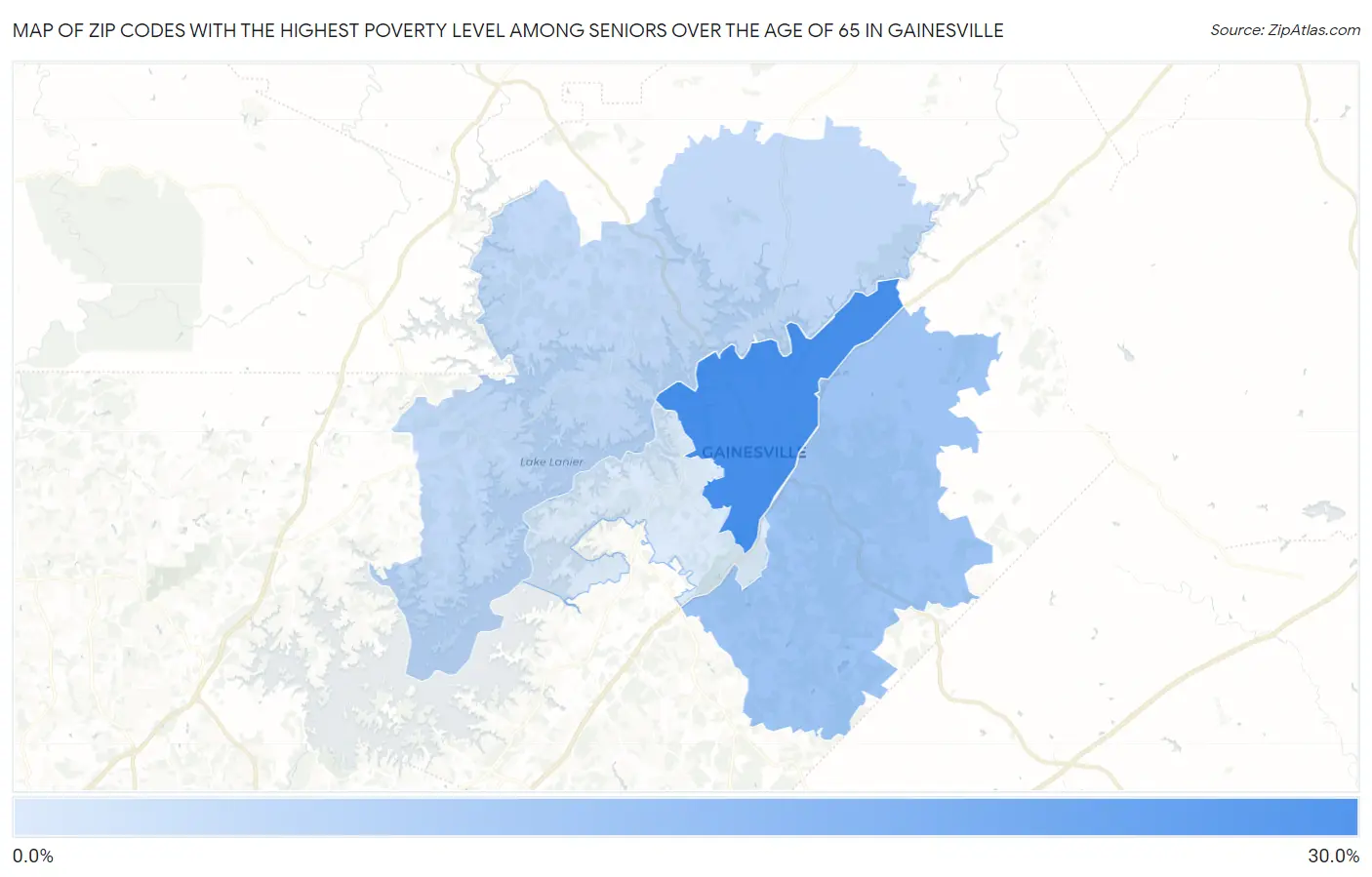 Zip Codes with the Highest Poverty Level Among Seniors Over the Age of 65 in Gainesville Map