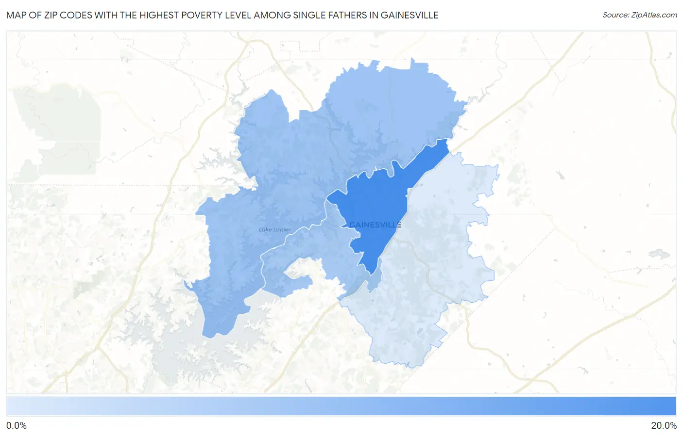 Zip Codes with the Highest Poverty Level Among Single Fathers in Gainesville Map