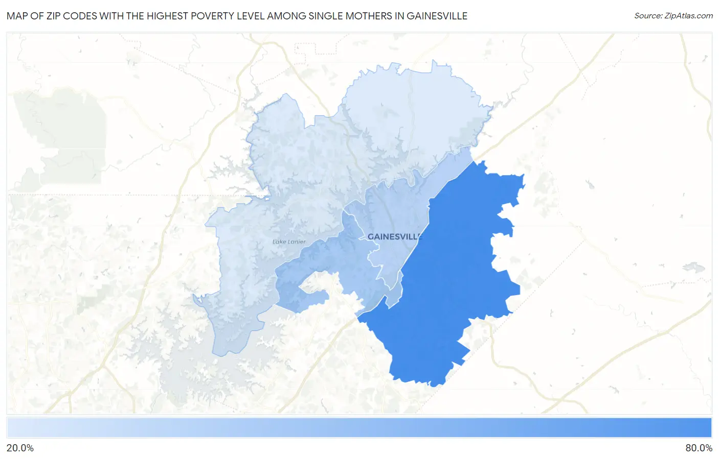 Zip Codes with the Highest Poverty Level Among Single Mothers in Gainesville Map
