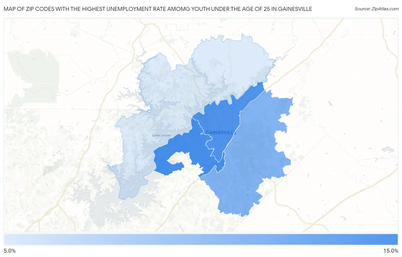 Zip Codes with the Highest Unemployment Rate Amomg Youth Under the Age of 25 in Gainesville Map