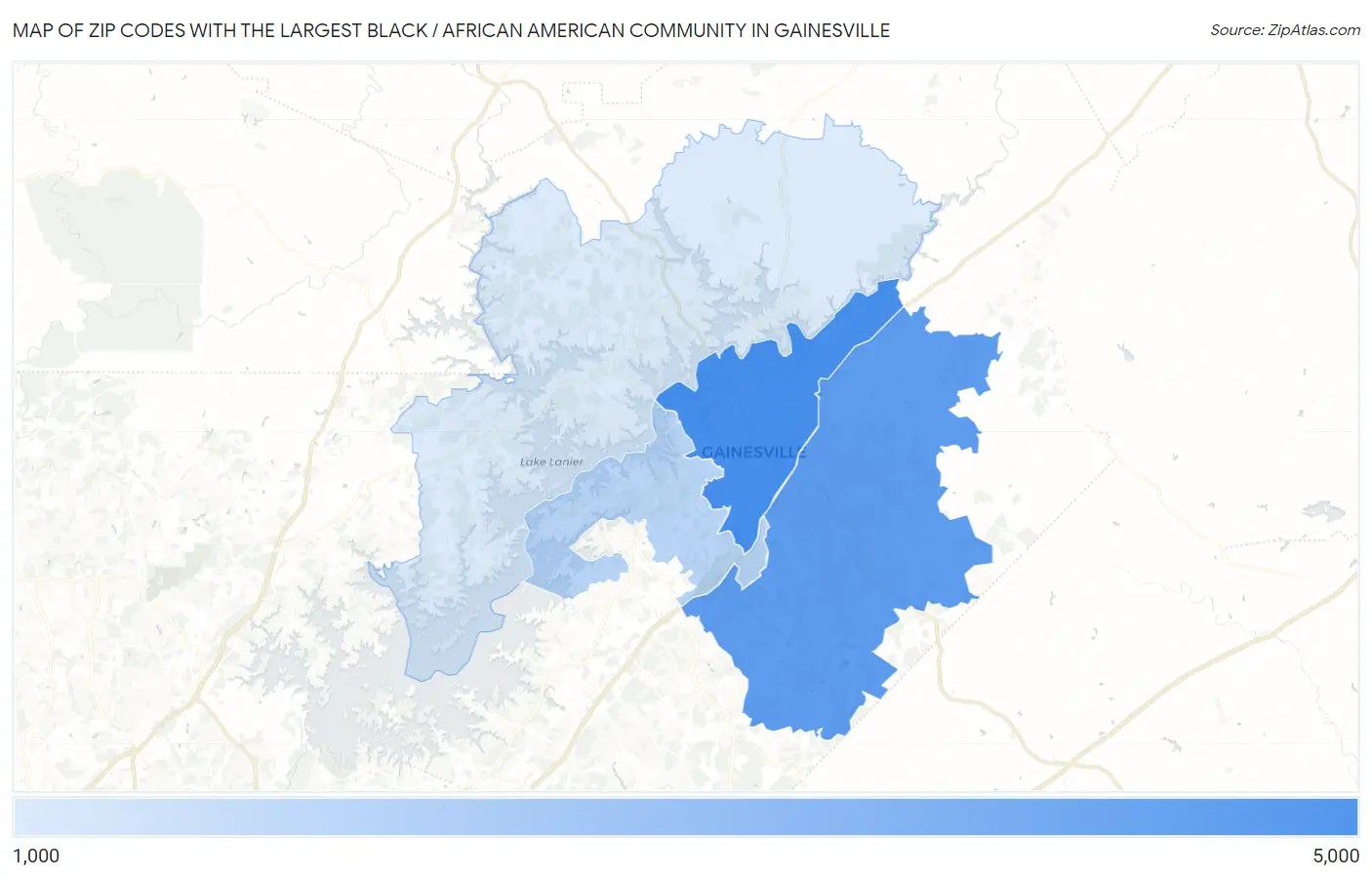 Zip Codes with the Largest Black / African American Community in Gainesville Map