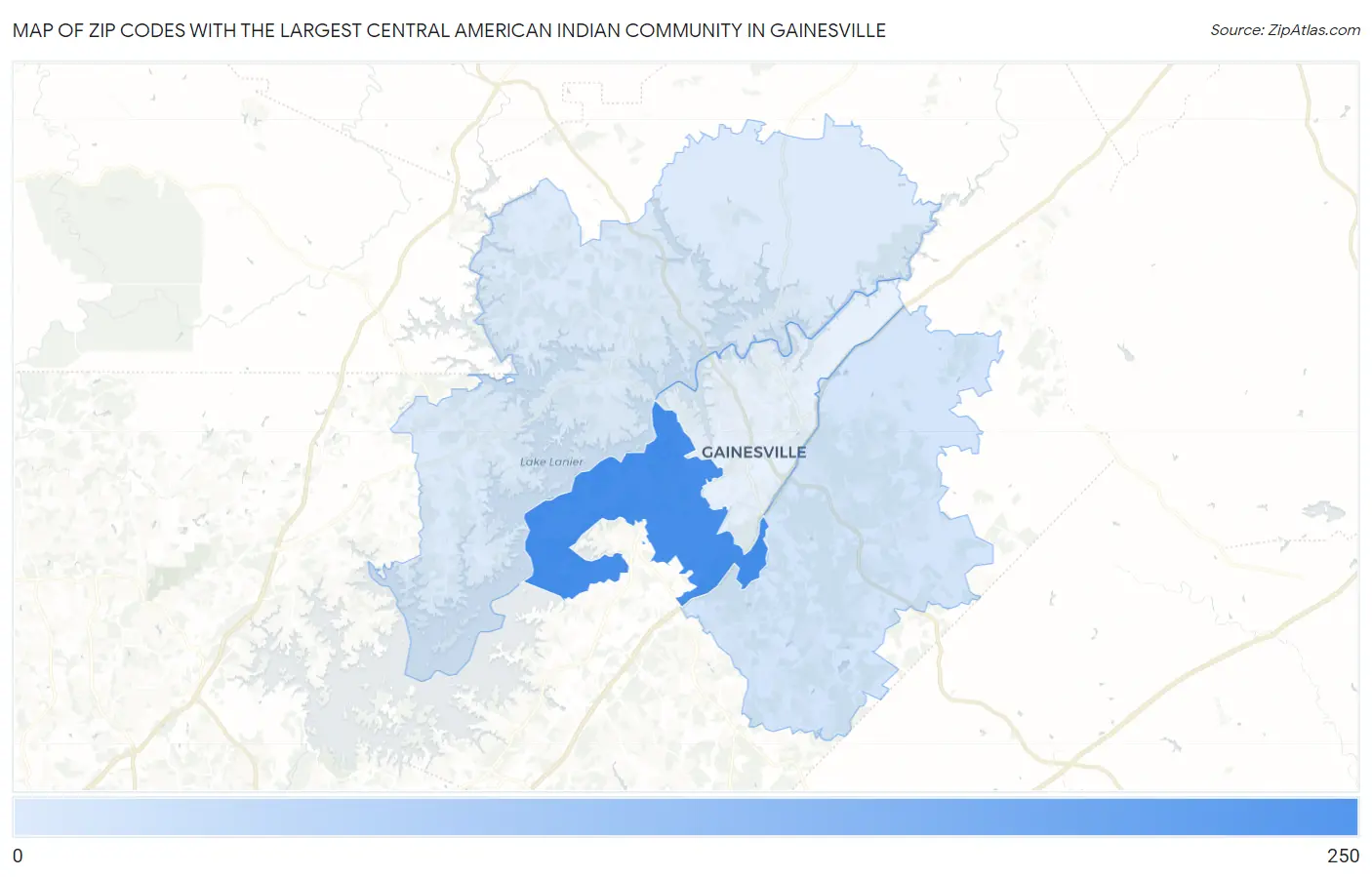 Zip Codes with the Largest Central American Indian Community in Gainesville Map