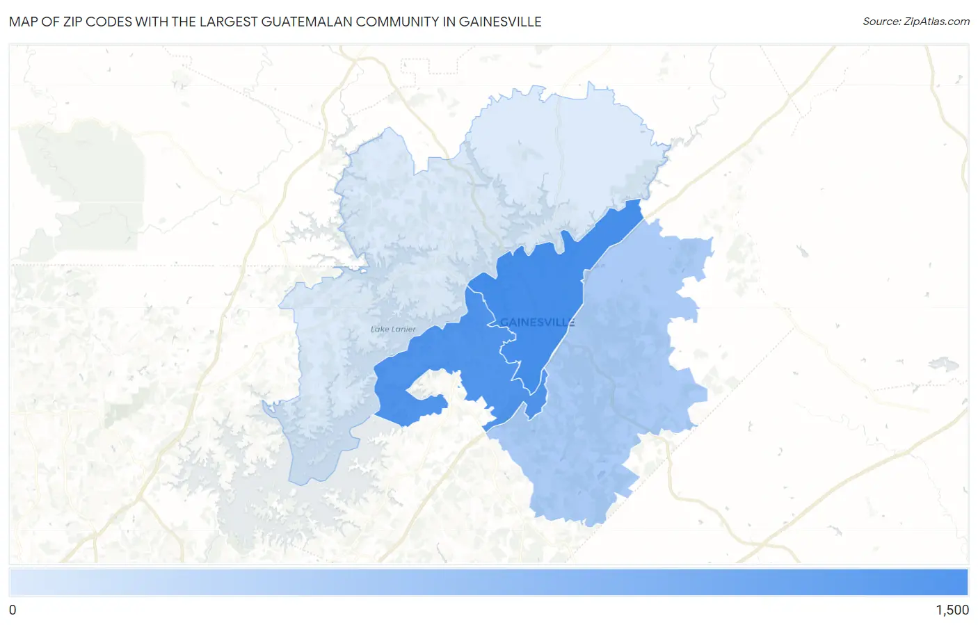 Zip Codes with the Largest Guatemalan Community in Gainesville Map