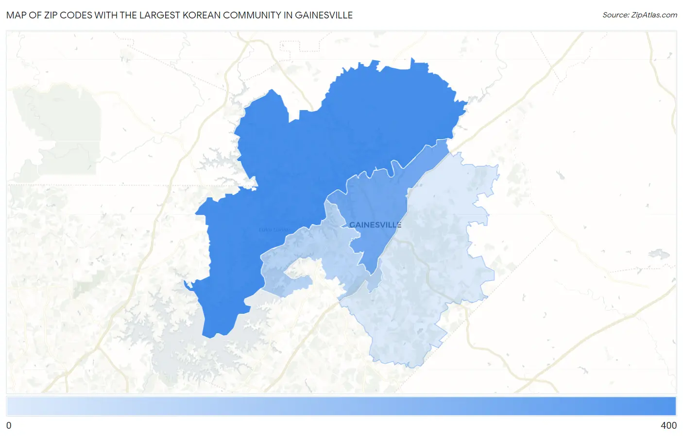 Zip Codes with the Largest Korean Community in Gainesville Map
