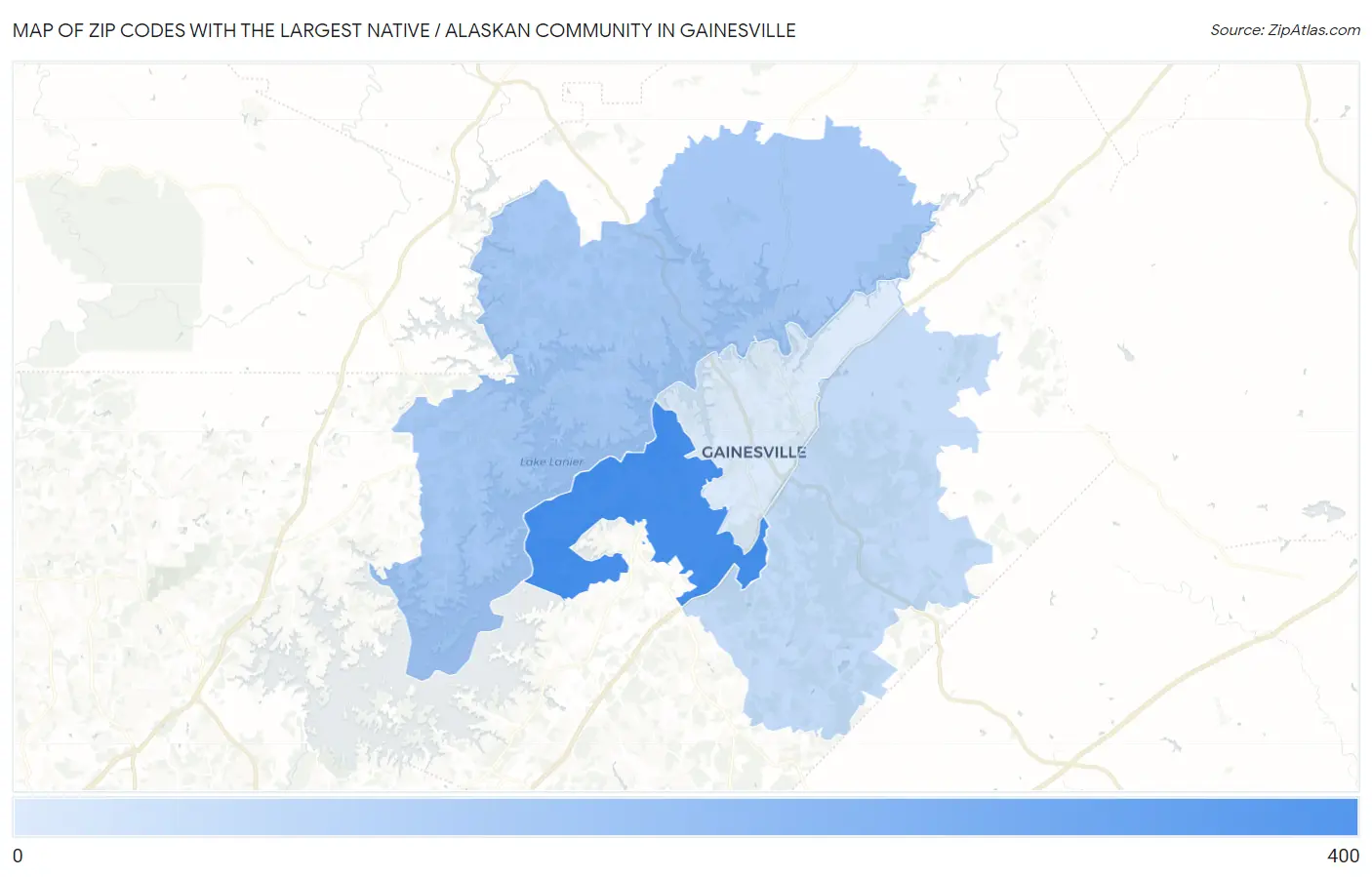 Zip Codes with the Largest Native / Alaskan Community in Gainesville Map