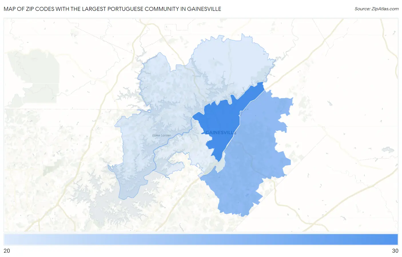 Zip Codes with the Largest Portuguese Community in Gainesville Map
