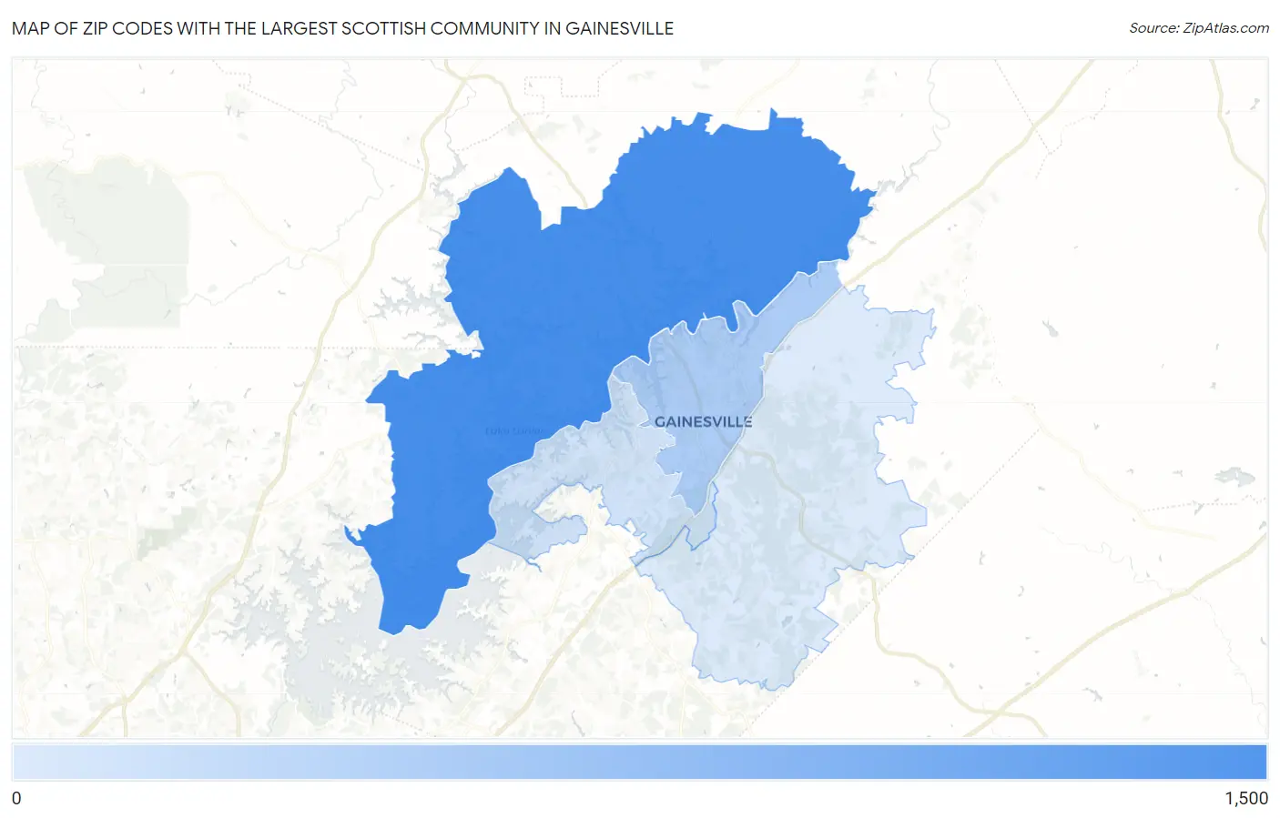 Zip Codes with the Largest Scottish Community in Gainesville Map