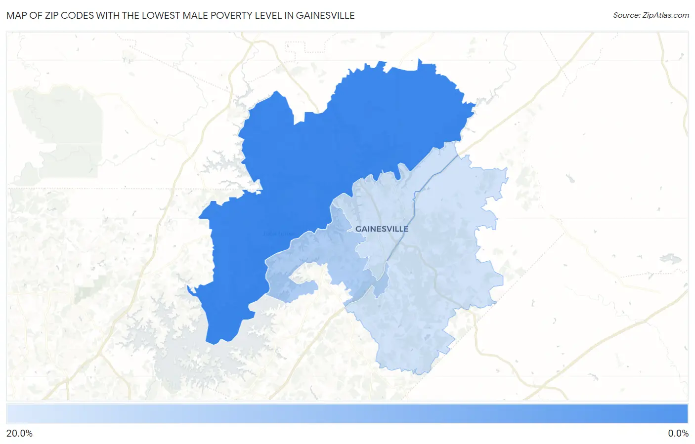 Zip Codes with the Lowest Male Poverty Level in Gainesville Map