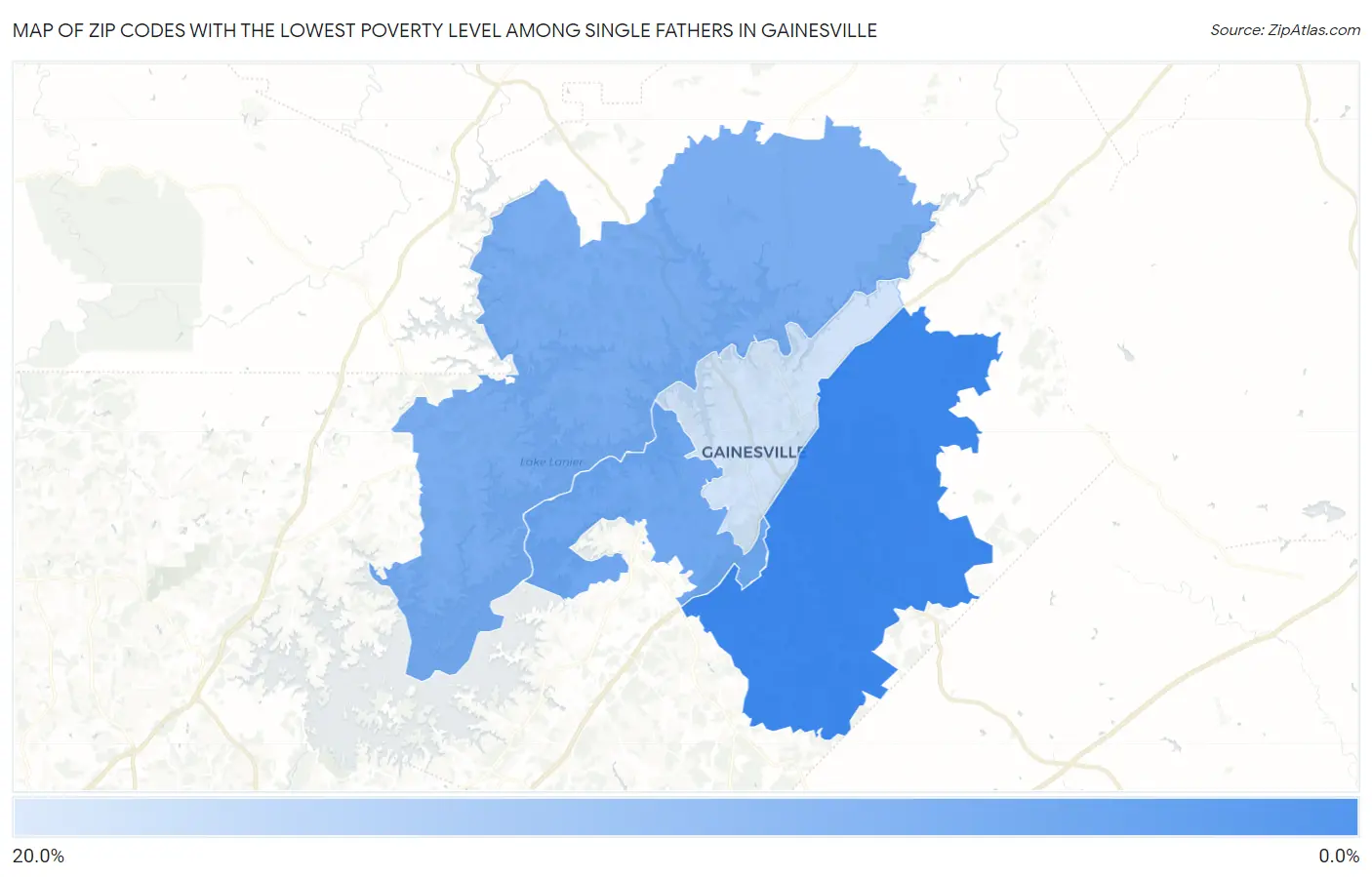 Zip Codes with the Lowest Poverty Level Among Single Fathers in Gainesville Map