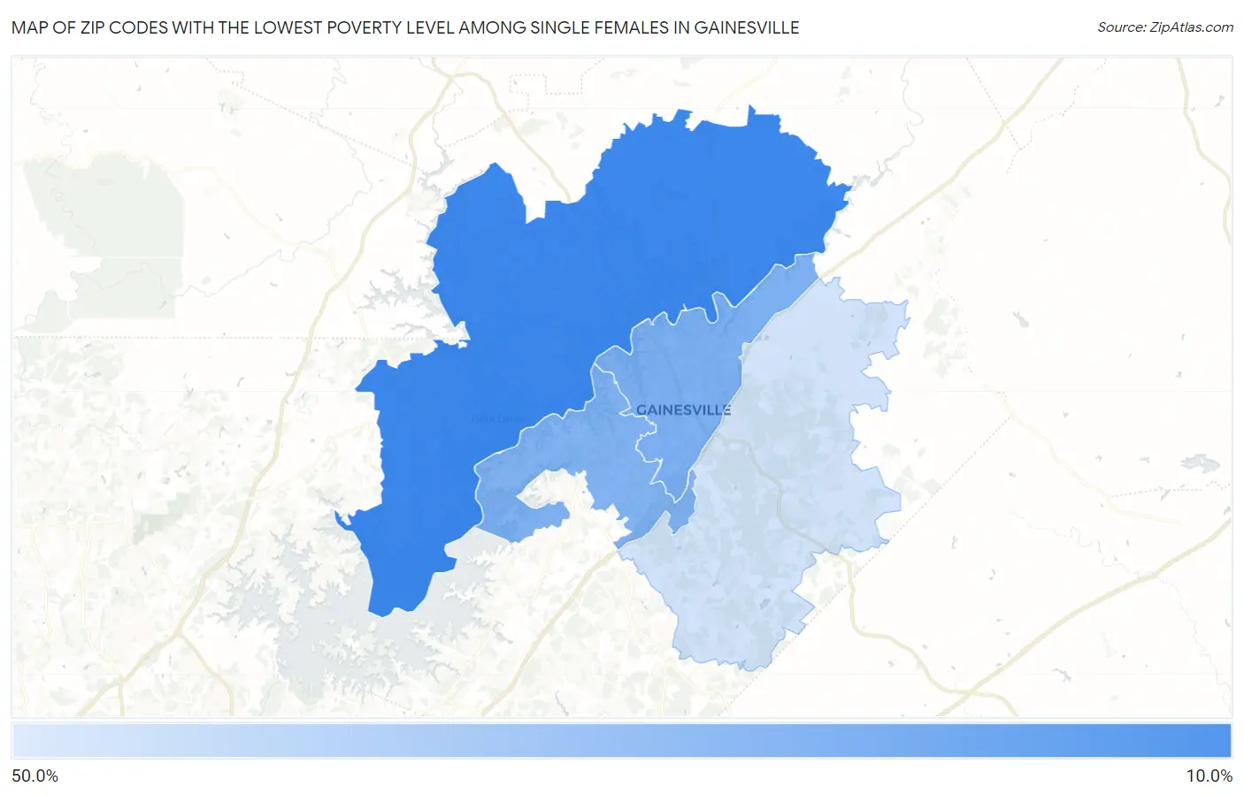 Zip Codes with the Lowest Poverty Level Among Single Females in Gainesville Map
