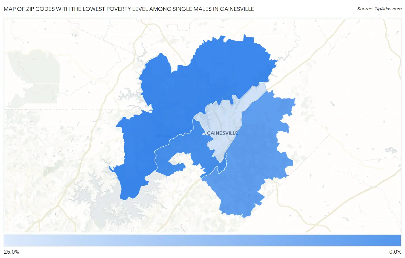 Zip Codes with the Lowest Poverty Level Among Single Males in Gainesville Map