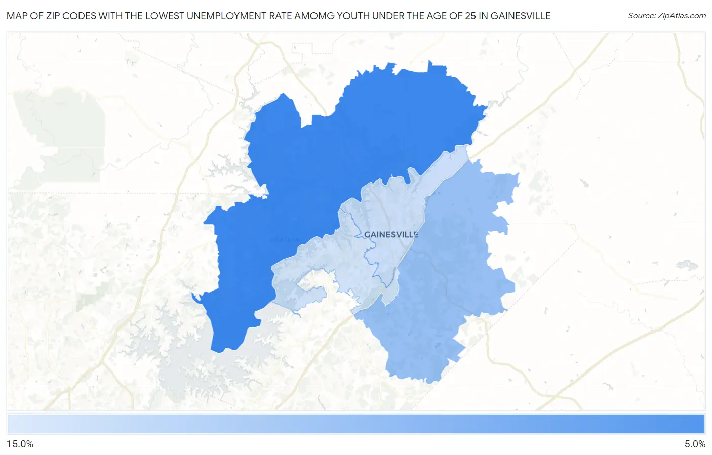 Zip Codes with the Lowest Unemployment Rate Amomg Youth Under the Age of 25 in Gainesville Map