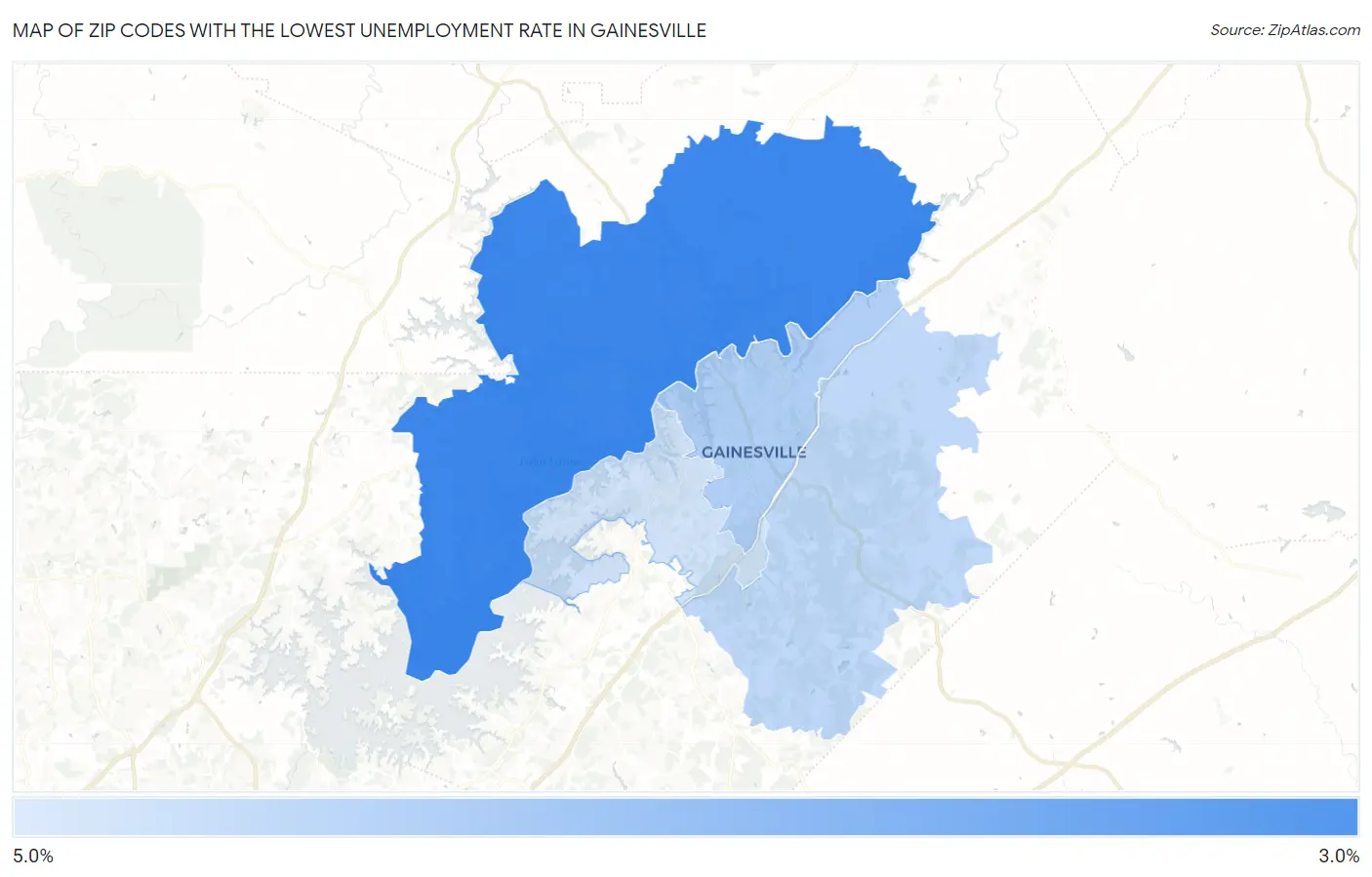 Zip Codes with the Lowest Unemployment Rate in Gainesville Map