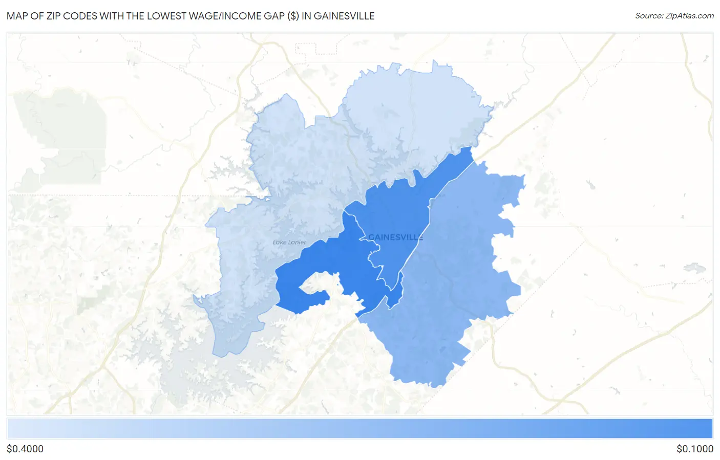 Zip Codes with the Lowest Wage/Income Gap ($) in Gainesville Map