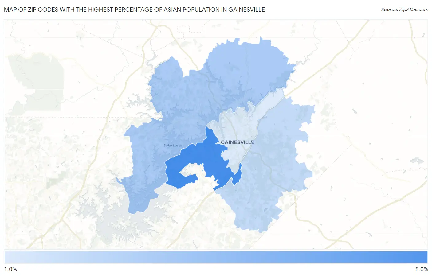 Zip Codes with the Highest Percentage of Asian Population in Gainesville Map