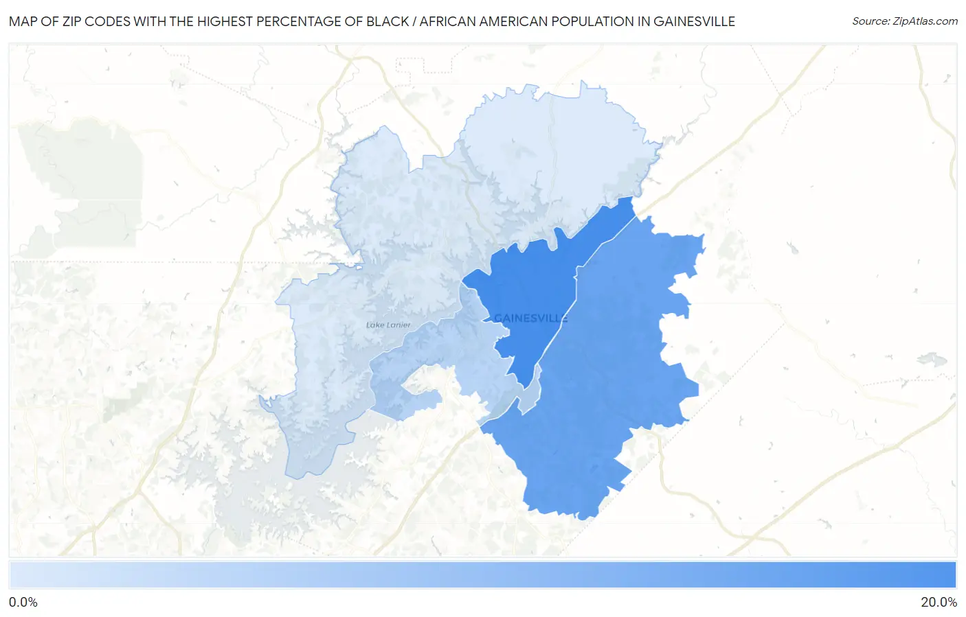 Zip Codes with the Highest Percentage of Black / African American Population in Gainesville Map