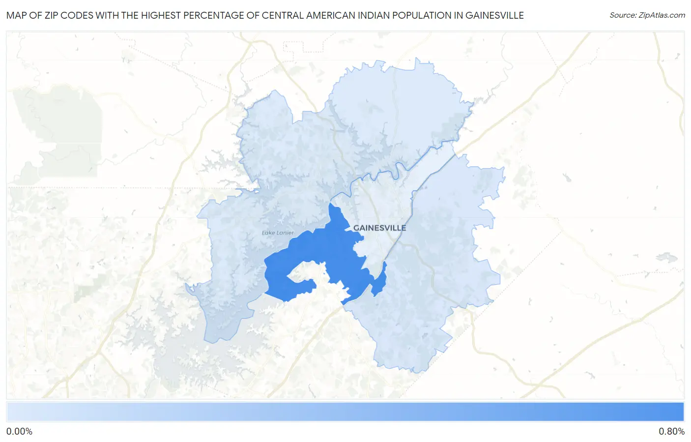 Zip Codes with the Highest Percentage of Central American Indian Population in Gainesville Map