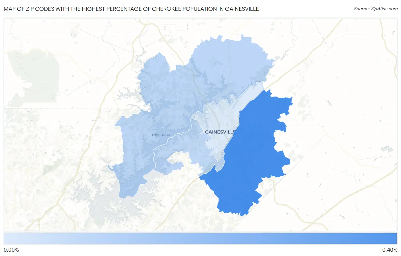 Zip Codes with the Highest Percentage of Cherokee Population in Gainesville Map