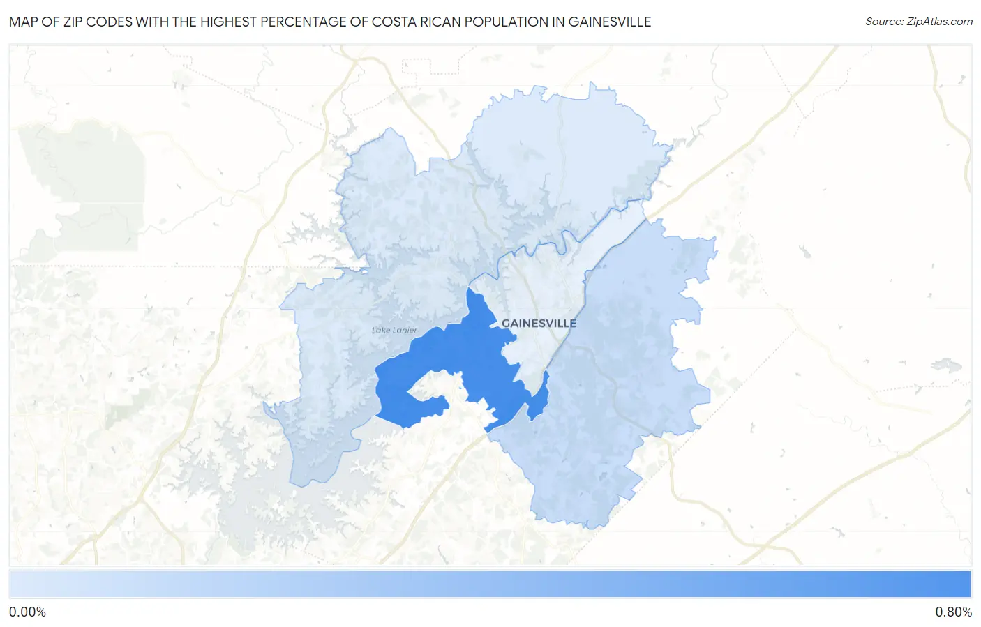 Zip Codes with the Highest Percentage of Costa Rican Population in Gainesville Map