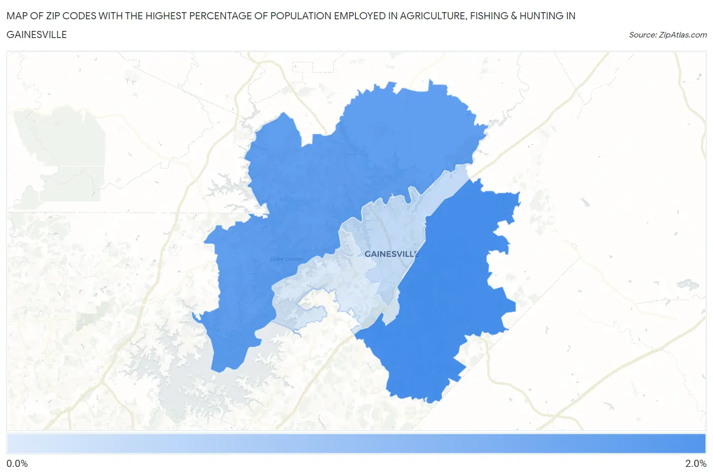 Zip Codes with the Highest Percentage of Population Employed in Agriculture, Fishing & Hunting in Gainesville Map