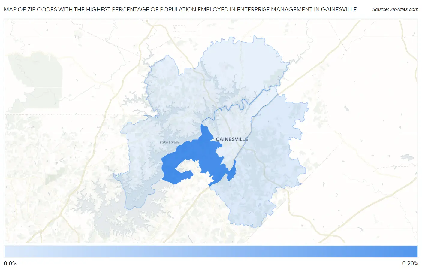 Zip Codes with the Highest Percentage of Population Employed in Enterprise Management in Gainesville Map